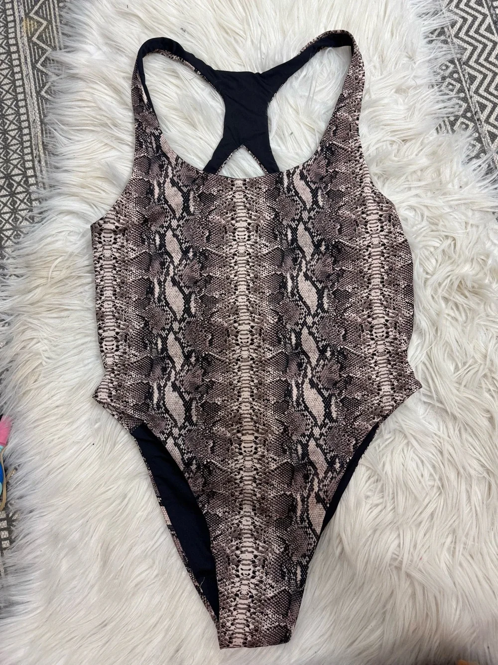 Frankie's Bikinis Snake Print One-Piece Swimsuit Open Back
